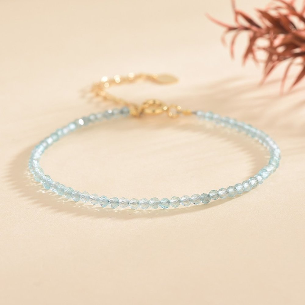 Natural Apatite Stone Dainty Bracelet Aqua Apatite Stone Bracelet Minimalist